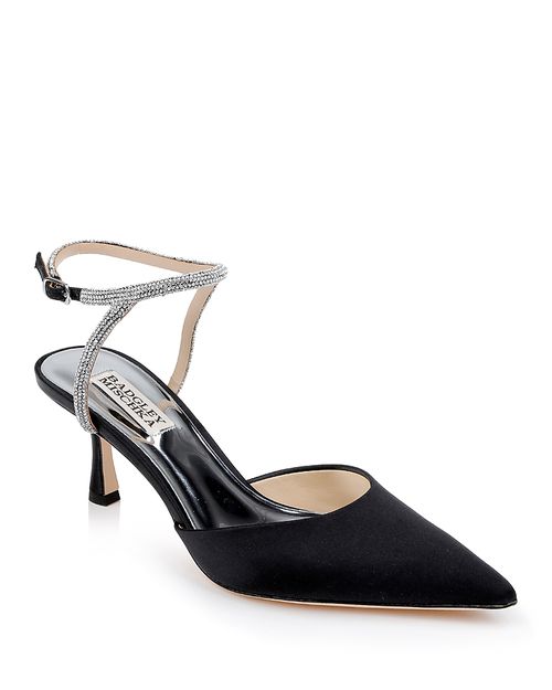 Women's Autumn Pointed Toe Pave Embellished Mid Heel Pumps