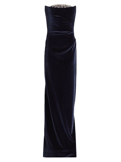 Women's Embellished Necklinie Velvet Column Gown - Charcoal Silver