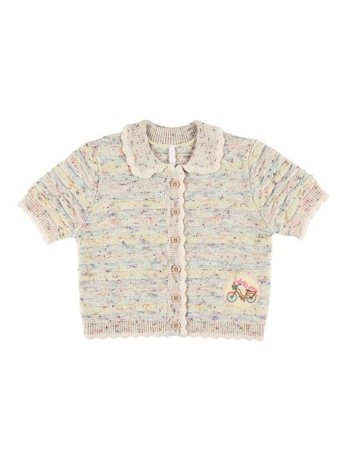 Speckle-knit short-sleeve cardigan - Neutrals
