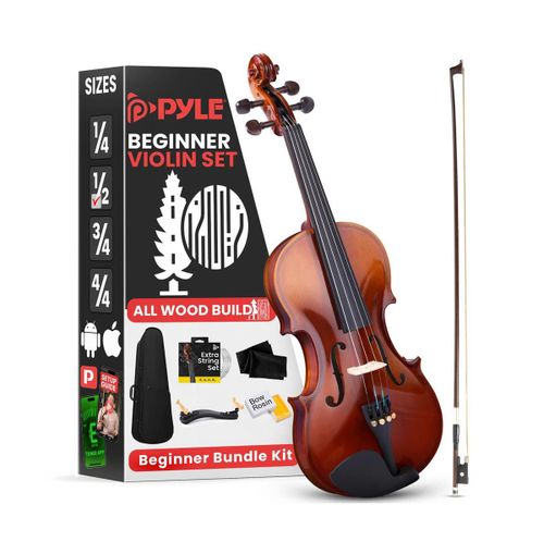 1/2 Size Beginner Violin Starter Kit, Violin Starter Package with Travel Case & Bow, Extra Strings, Digital Tuner, Shoulder Rest - Red