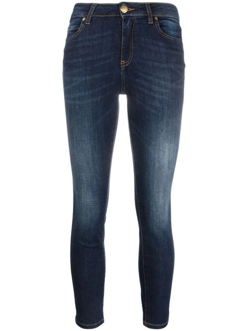 Logo-appliqué cropped skinny jeans - Blue