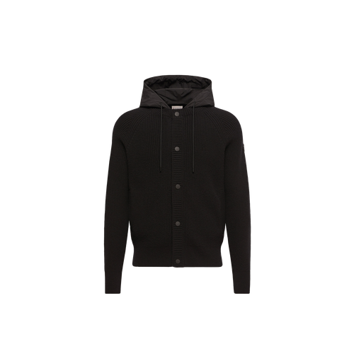 Ribbed Wool Hooded Jacket — Black