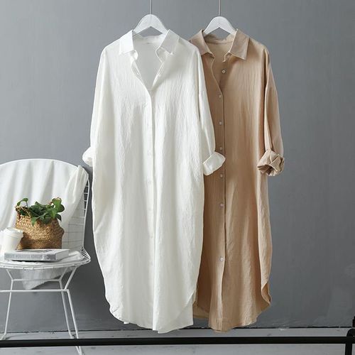 Women's Clothing Spring And Autumn Fashion Oversized Zen-Inspired Shirt – Long Sleeve Relaxed Blouse With Polo Collar 3 Minimalist Color