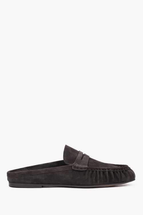 Dunkelbraune Damen-Mules aus natürlichem Veloursleder im Loafer-Stil Estro ER
