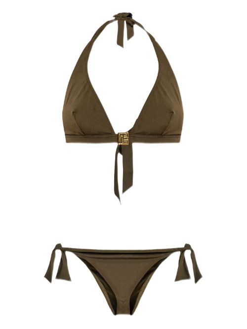 Triangle Halter Bikini Set — Olive Green