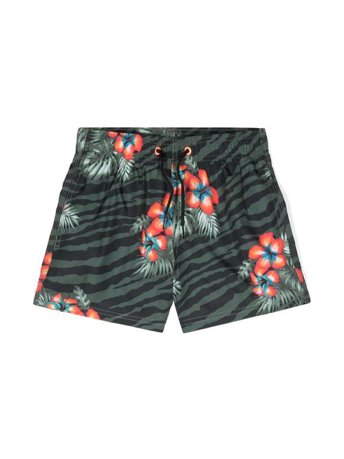 Floral zebra-print swim shorts - Green