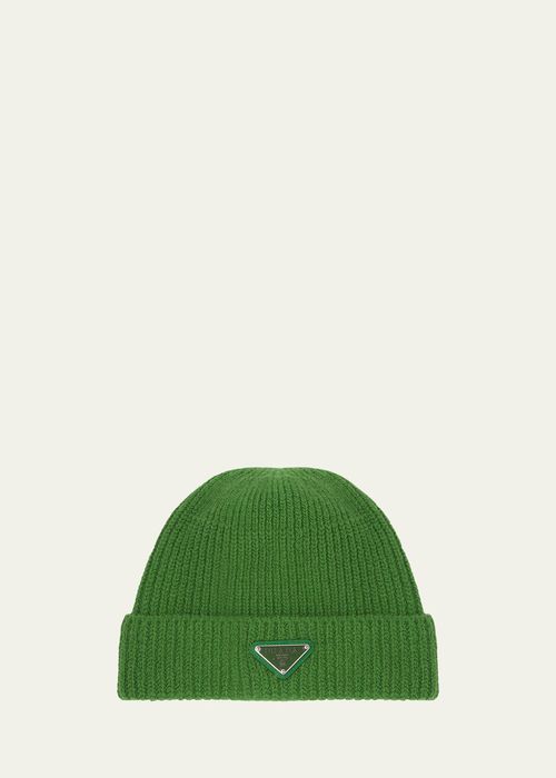 Men's Wool-Cashmere Ribbed Beanie Hat with Symbole