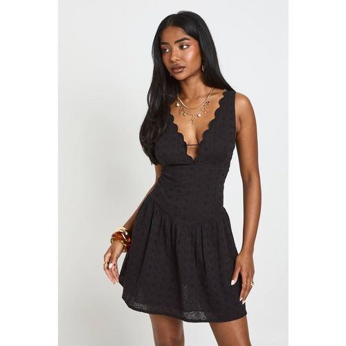 Boohoo Women's Broderie Scalloped Neck Corset Mini Dress in Black