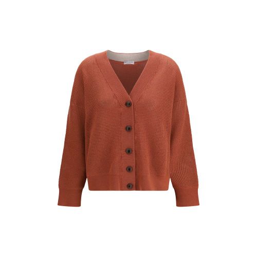 Cashmere Mesh-Knit Cardigan — Orange