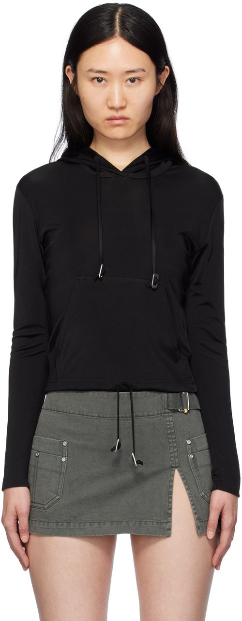 Dion Lee Black Lustrous Shrunken Hoodie