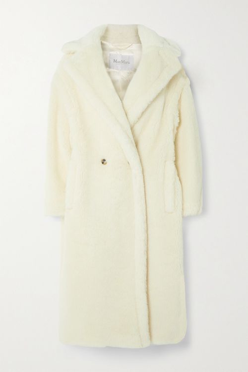 Tedgirl Zweireihiger Mantel aus Alpaka-, Woll- und Seidenmischung – Elfenbein – Mittel