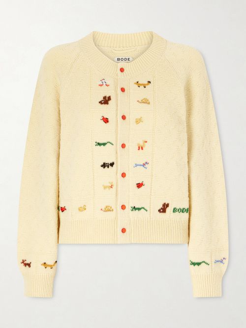 Zoologist Embroidered Merino Wool And Alpaca-blend Cardigan - Yellow