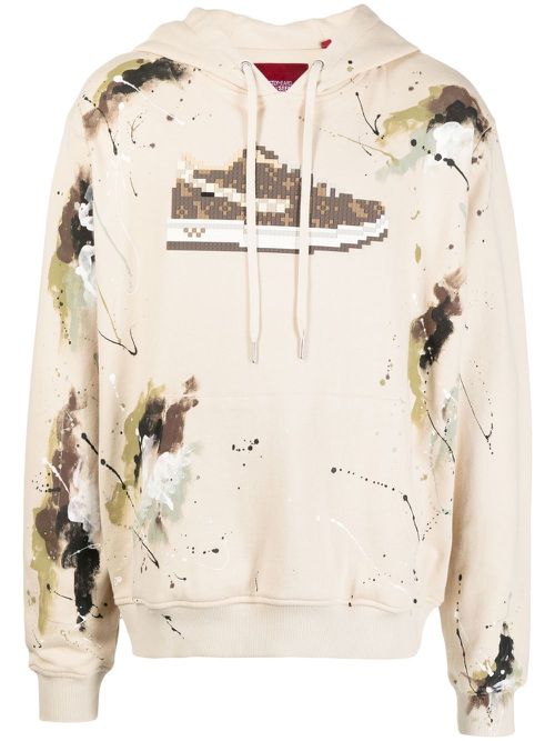 Sneaker-print long-sleeve hoodie - Neutrals