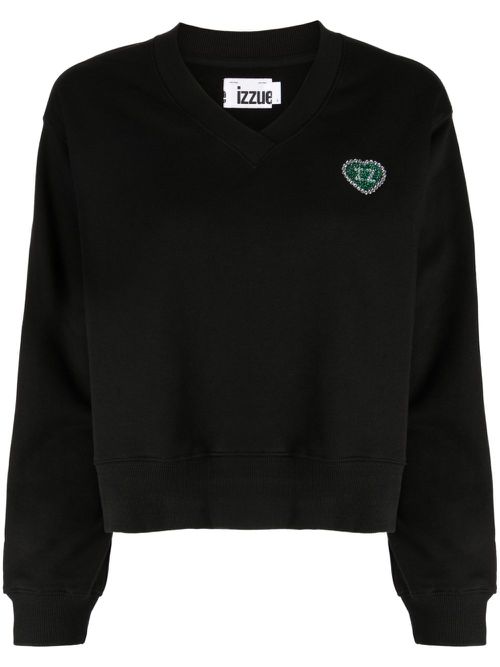 Crystal-embellished V-neck sweatshirt - Black