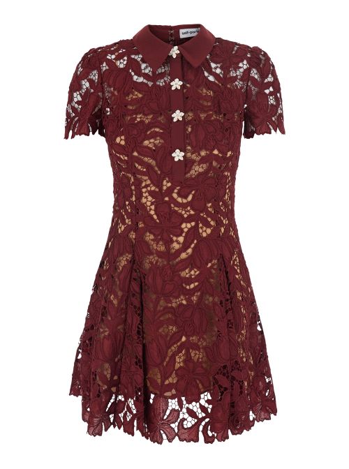 Lace-Trimmed Mini Dress — Burgundy