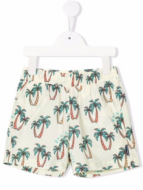 Palm tree-print swim shorts - Yellow