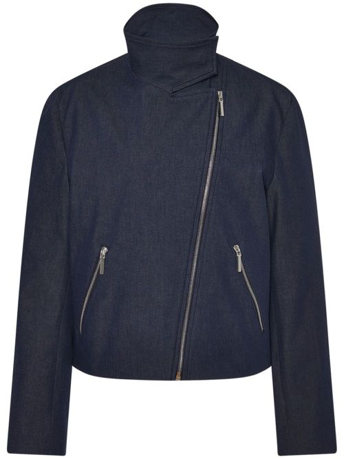 Funnel-neck twill-weave jacket - Blue