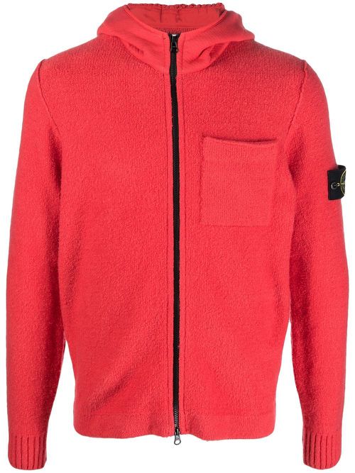 Compass-patch fleece zip-up hoodie - Red