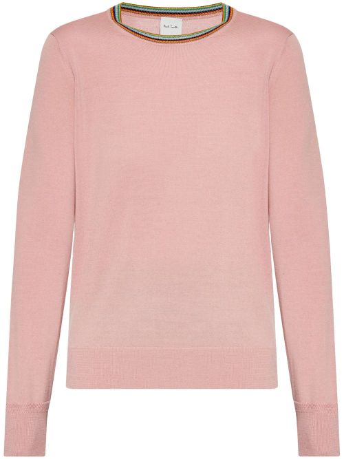 Striped-neck merino sweater - Pink