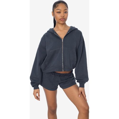 - Heavy Fleece Cropped Zip-Up Hoodie Garment Dye - Dolphin Blue