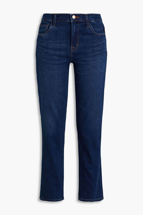 Faded high-rise straight-leg jeans