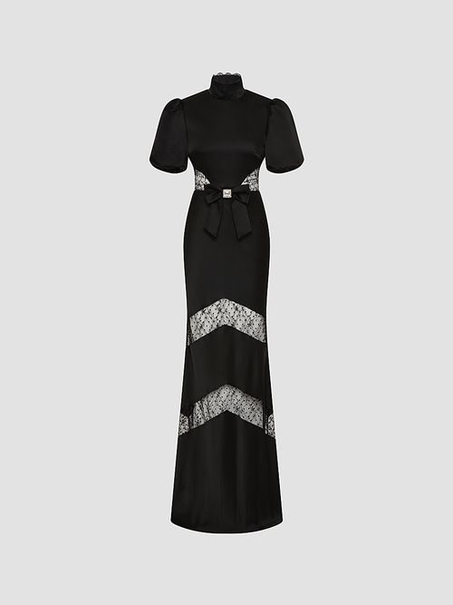 Women's Noire Lace Column Gown - Black