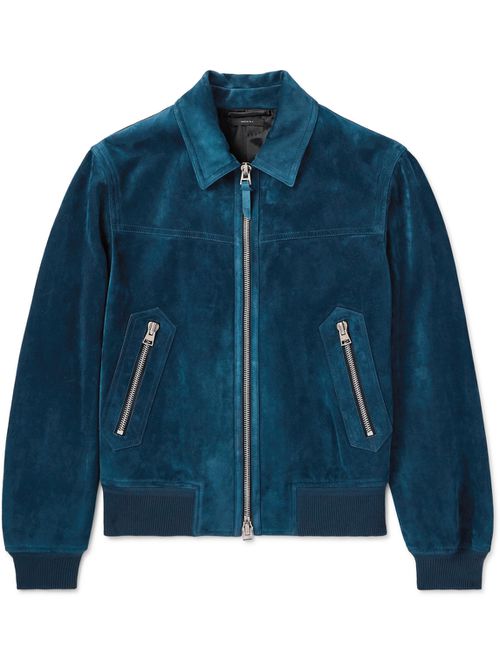 Slim-Fit Suede Bomber Jacket