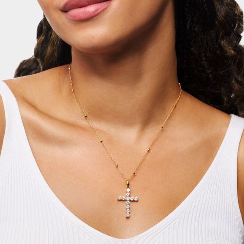 La Croix Crystal Cross Necklace (Gold)