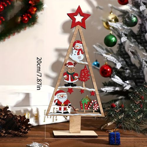 TEMU Christmas Decoration - Tabletop Decor With Santa, Reindeer, Snowflakes - Artificial Wood Holiday Display For Home, Office, Party - No