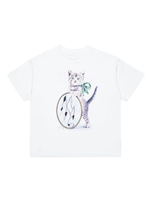 Cat-print cotton T-shirt - White