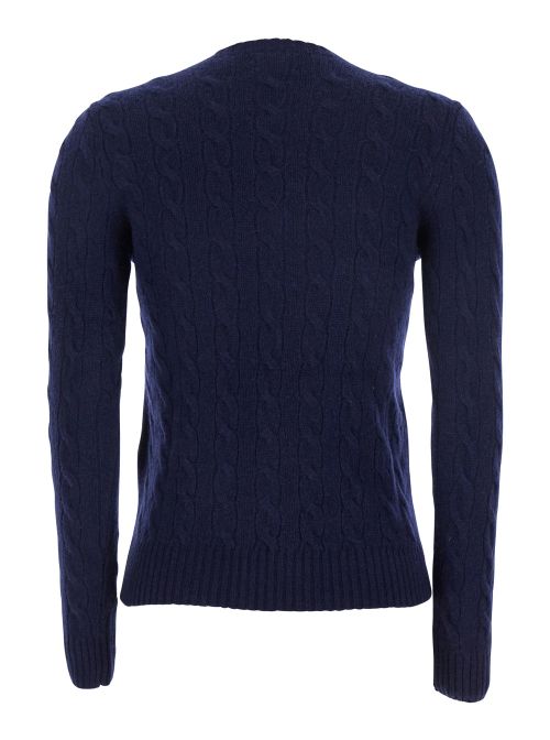 Cable Knit Wool-Cashmere Sweater — Navy