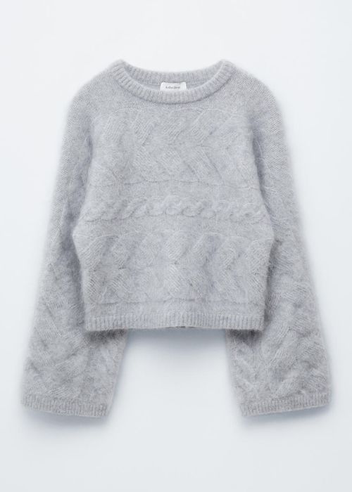 Mohair-Blend Cable-Knit Jumper -Gray XS