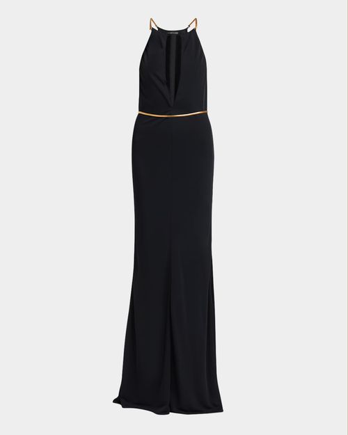 Tom Ford | Chain Cutout Sable Jersey Halter Evening Dress | Realry