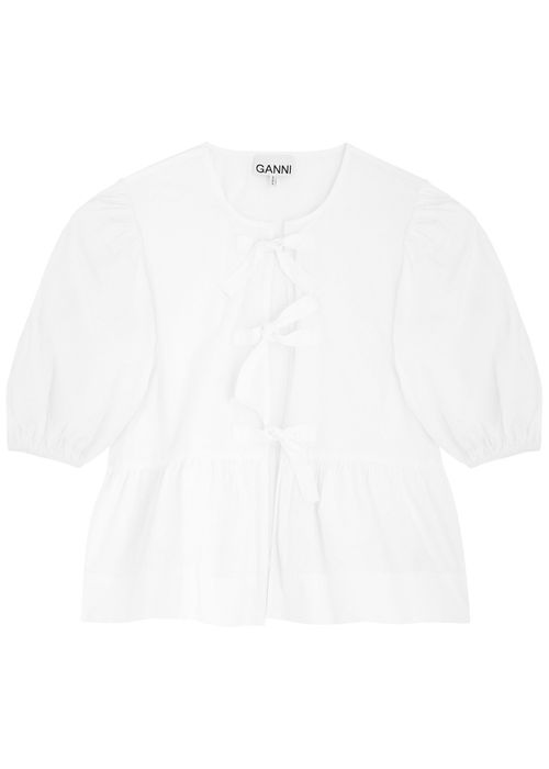 Tie-front Cotton-poplin Blouse