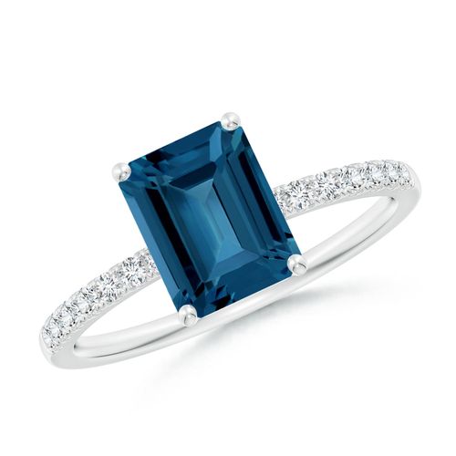 Angara 1.95 Carats Emerald-Cut London Blue Topaz Engagement Ring with Diamonds in Platinum