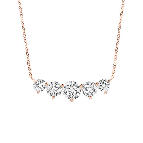 Angara 1.0 Carat Graduated Five Stone Round Diamond Necklace in 18K Rose Gold