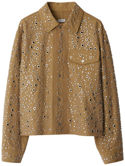 Stud-embellished cotton shirt jacket - Neutrals