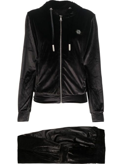 Logo-patch velvet-cotton trousers - Black