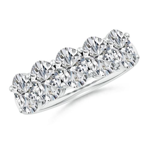Angara 3.8 Carats Prong-Set Oval Diamond Five Stone Wedding Ring in 18K White Gold