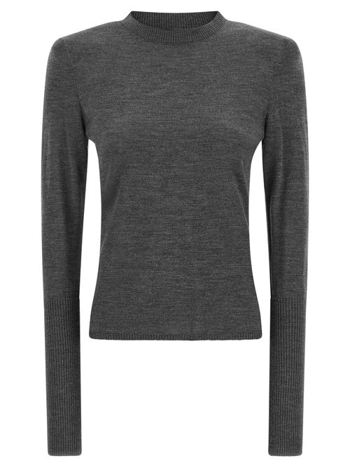 Detachable Padded-Shoulder Merino Wool Sweater — Gray