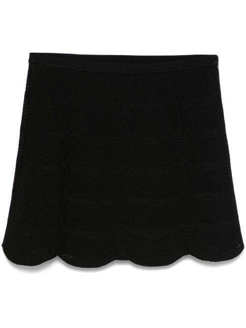 Scallop-Hem Silk-Cotton Skirt — Black
