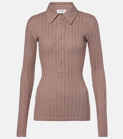 Embellished cotton polo sweater