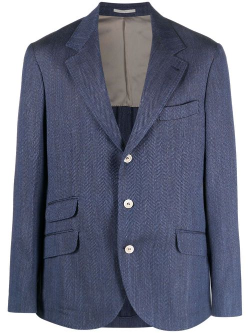 Herringbone-pattern single-breasted blazer - Blue