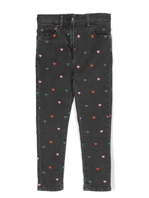 Heart-embroidered straight-leg jeans - Grey