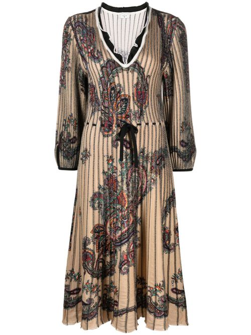 Paisley-print virgin wool midi dress - Neutrals
