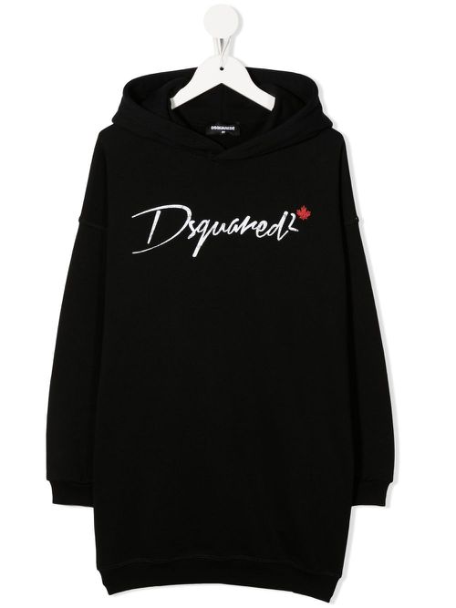Logo-print hooded dress - Black