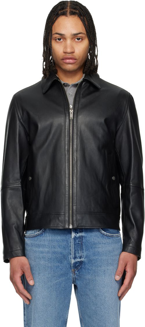 Black Regular Fit Nappa Leather Jacket