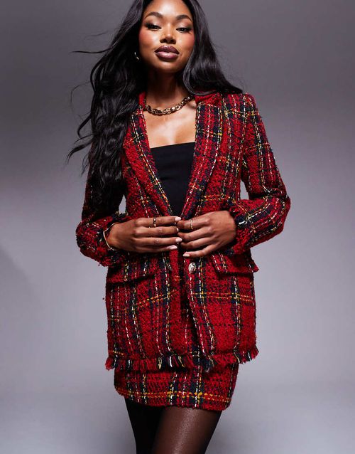 Tartan boucle blazer co-ord in red