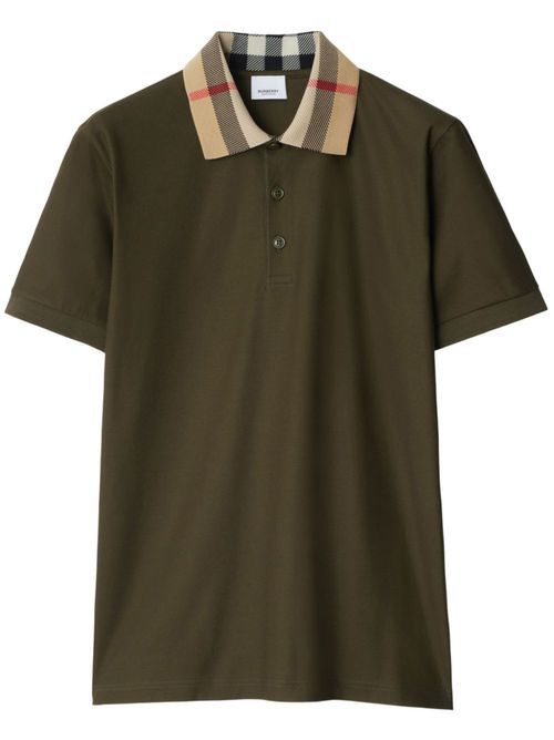 Checkered-collar cotton polo shirt - Green