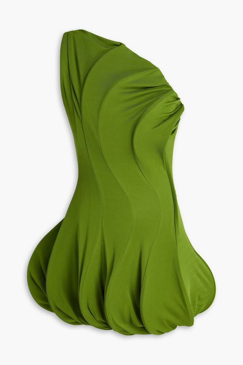 One-shoulder gathered jersey mini dress - Green - UK 6
